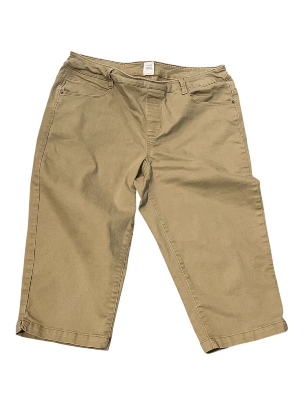TIME AND TRU Khaki Stretch Capri Pants Size L 12-14 Tan Khaki Straight Leg Roomy